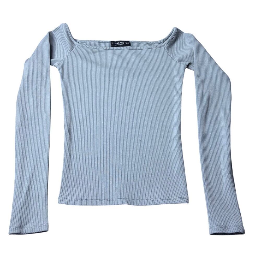Liz & Sara Pastel Blue Ribbed off-the-shoulder Long Sleeve XS